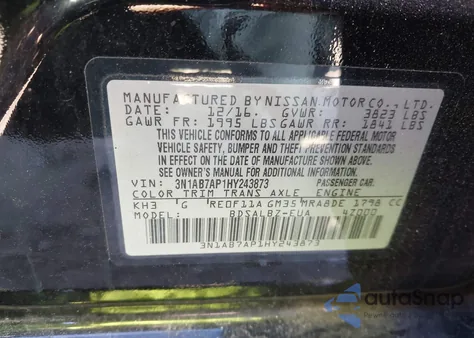 2017 Nissan Sentra S z USA, uszkodzony, nr VIN 3N1AB7AP1HY243873